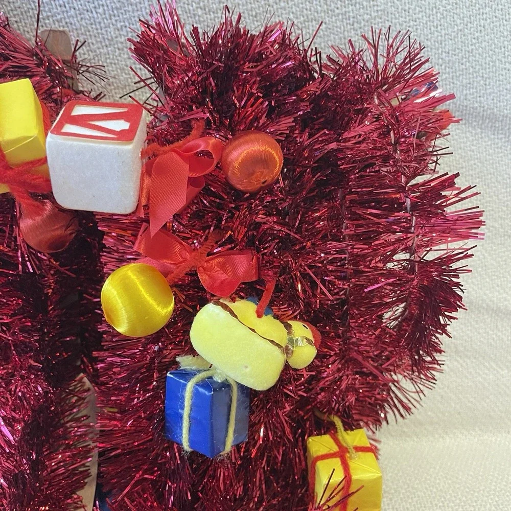 Vintage Red Tinsel Garland Toys Santa Present Felt 45' Kurt Adler Tree Christmas